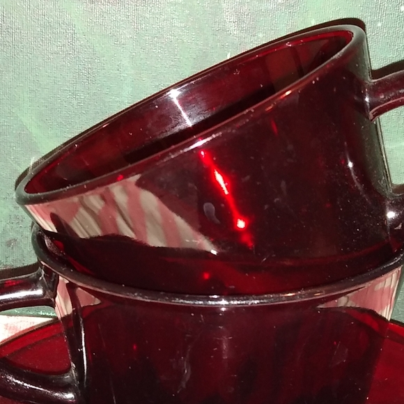 Vintage Cafecore Ruby Red Glass Cup Saucer Set Christmas Cafe Tea Coffee Anchor - Picture 4 of 11